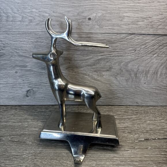 Pottery Barn Christmas Reindeer Stocking Holder Silver Plated 8” Tall - Picture 1 of 8